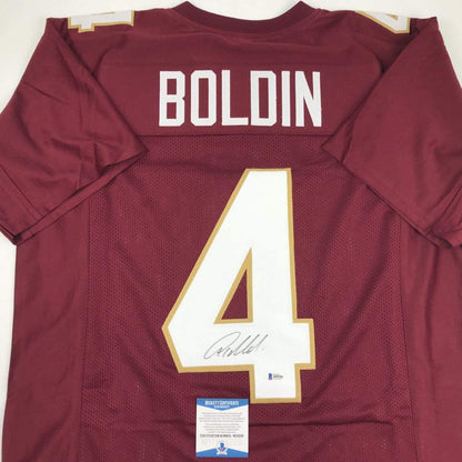 Autographed/Signed Anquan Boldin Florida State FSU Maroon College Football Jersey JSA COA