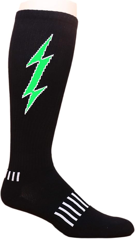 Black with Lime Lightning Insane Bolt Knee-High Soccer Socks