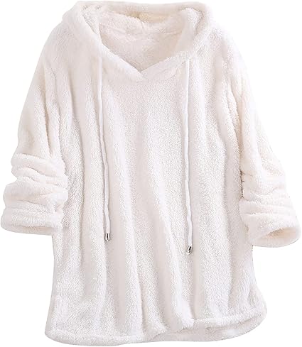 Lu's Chic Women's Sweatshirt Sherpa Fleece Hoodie Oversized Pullover Fuzzy Pajama Tops