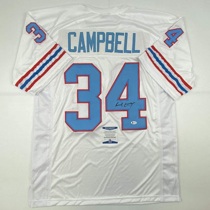 Autographed/Signed Earl Campbell Houston White Football Jersey Beckett BAS COA