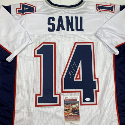 Autographed/Signed Mohamed Sanu New England White Football Jersey JSA COA