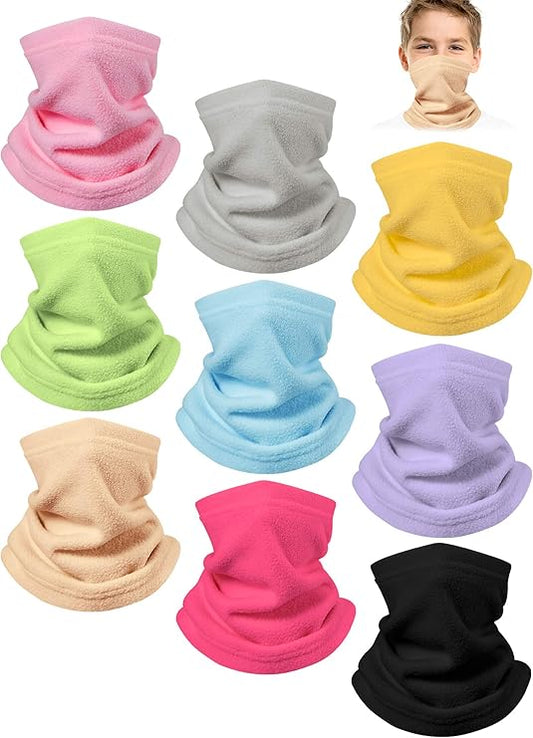 9 Pieces Kids Neck Warmer Winter Fleece Neck Gaiter Kid Tube Scarf Balaclava for Winter Sports