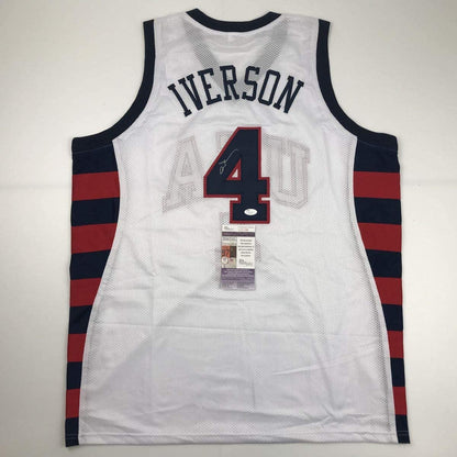 Autographed/Signed Allen Iverson United States USA White Olympics Basketball Jersey JSA COA
