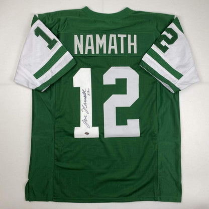 Autographed/Signed Joe Namath New York Green Football Jersey GTSM COA Holo Only