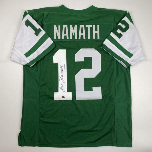Autographed/Signed Joe Namath New York Green Football Jersey GTSM COA Holo Only