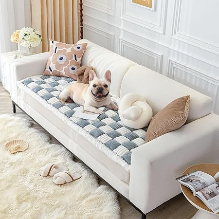 OTOB Sofa Cover Dog Couch Cover Protector, Non Slip Couch Cover for Dogs, Washable Fuzzy Pet Bed Couch Cover Sofa Protector, Boho Pet Friendly Sofa Covers for 2-3 Cushion(27.6 x 59inch, Gray)
