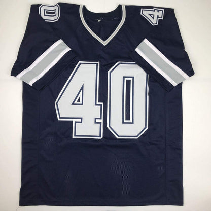 Autographed/Signed Bill Bates Dallas Blue Football Jersey JSA COA