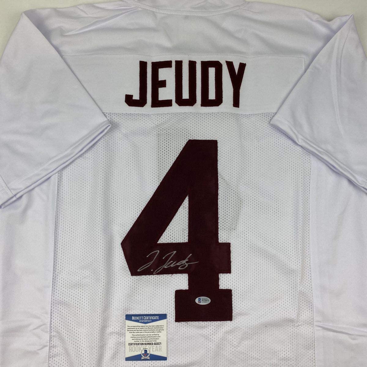 Autographed/Signed Jerry Jeudy Alabama White College Football Jersey Beckett BAS COA