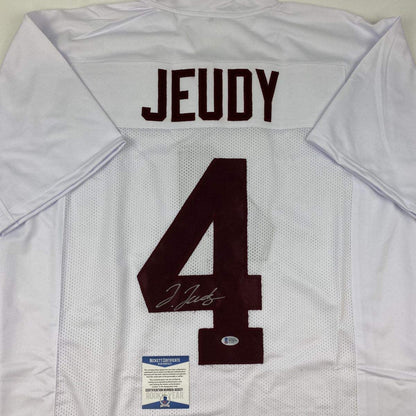 Autographed/Signed Jerry Jeudy Alabama White College Football Jersey Beckett BAS COA