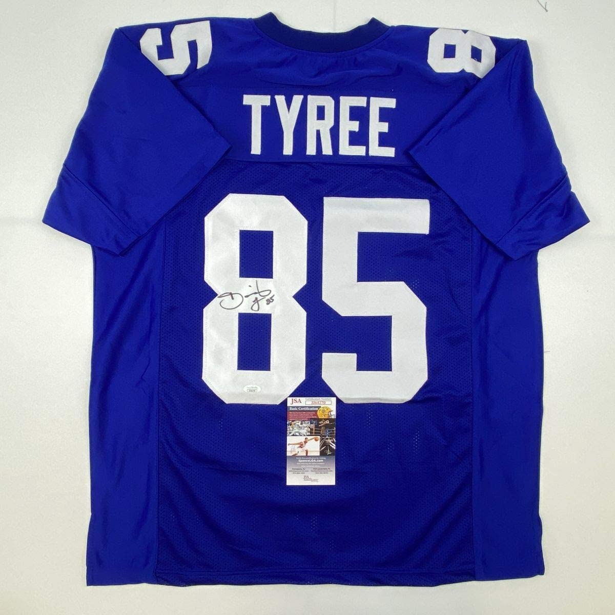 Autographed/Signed David Tyree New York Blue Football Jersey JSA COA
