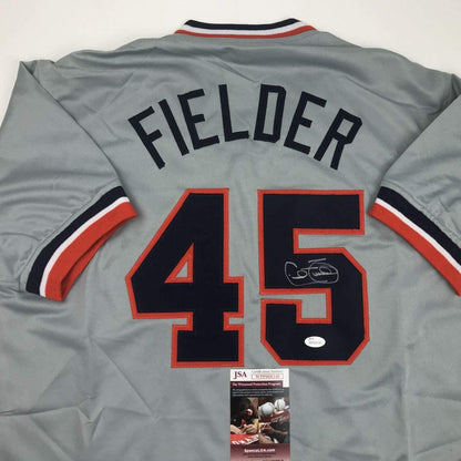 Autographed/Signed Cecil Fielder Detroit Grey Baseball Jersey JSA COA