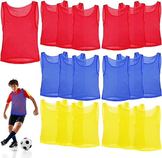 18 Packs Youth Team Pinnies, Kids Scrimmage Training Vest, Training Pennies, Jerseys Mesh Practice Vests for Basketball, Soccer, Football, Volleyball, 3 Colors