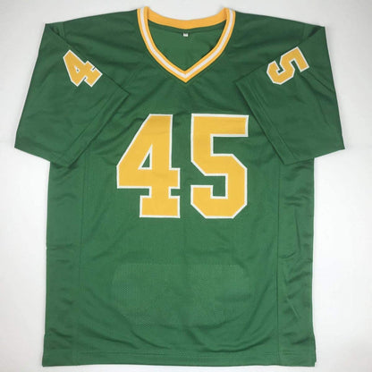 Autographed/Signed Rudy Ruettiger Notre Dame Green Stat College Football Jersey JSA COA