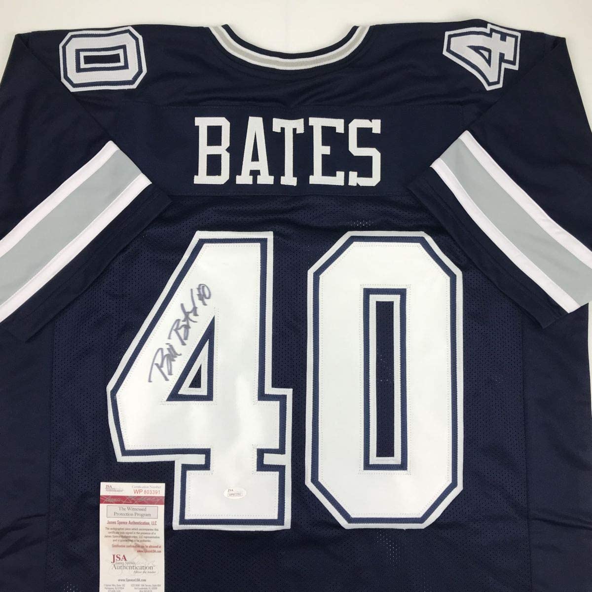 Autographed/Signed Bill Bates Dallas Blue Football Jersey JSA COA