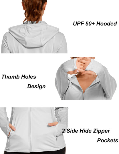 COOrun Women's UPF 50+ Sun Protection Hoodie Jacket Lightweight Full Zip Running Jacket Athletic Jacket with Thumb Holes