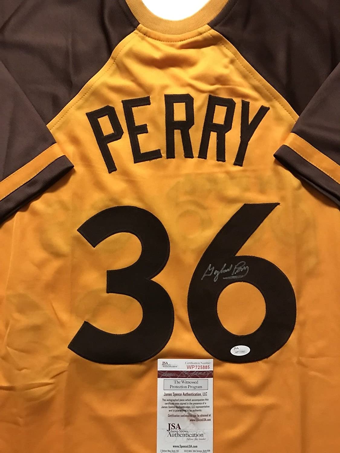 Autographed/Signed Gaylord Perry San Diego Yellow Retro Baseball Jersey JSA COA