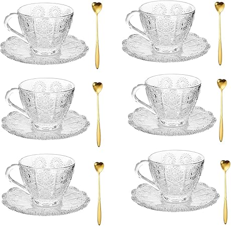 6 Piece Coffee Mug Set, Espresso Cups, Cups with 6pcs Saucers & 6pcs Spoons, of Espresso Mugs for Latte, Mocha, Cappuccino and Tea.