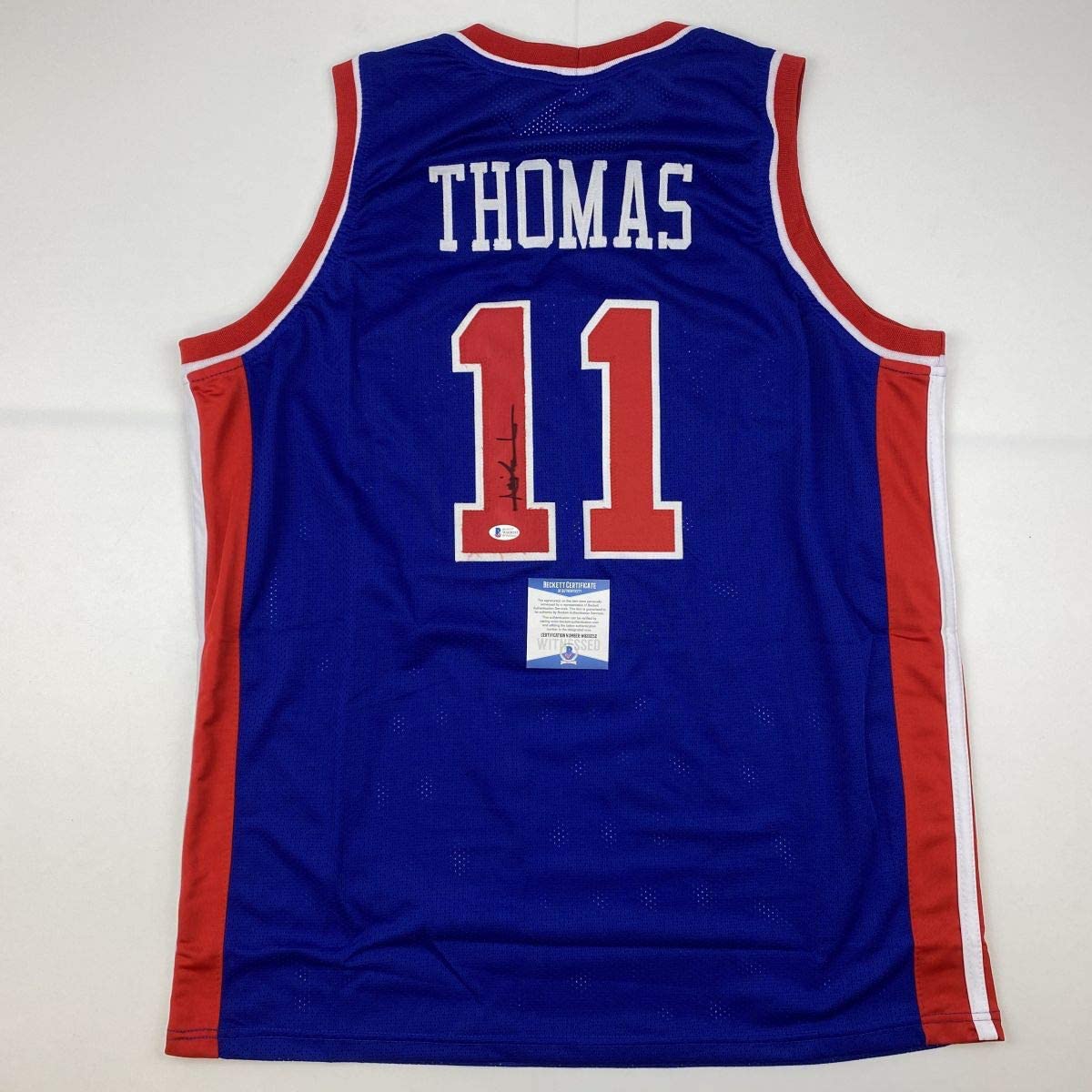 Autographed/Signed Isiah Thomas Detroit Blue Basketball Jersey Beckett BAS COA