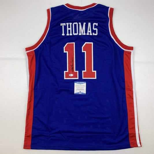 Autographed/Signed Isiah Thomas Detroit Blue Basketball Jersey Beckett BAS COA
