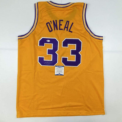 Autographed/Signed Shaquille Shaq O'Neal LSU Yellow Basketball Jersey Beckett BAS COA