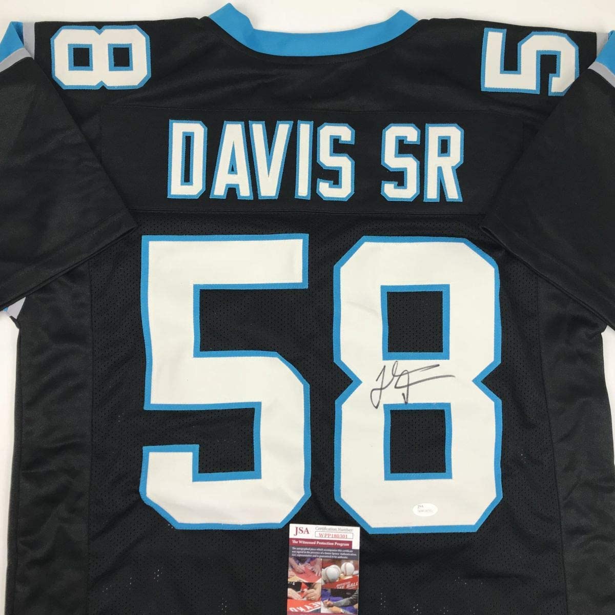 Autographed/Signed Thomas Davis Sr. Carolina Black Football Jersey JSA COA