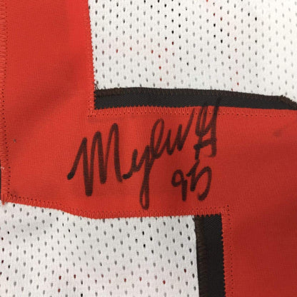 Autographed/Signed Myles Garrett Cleveland White Football Jersey JSA COA