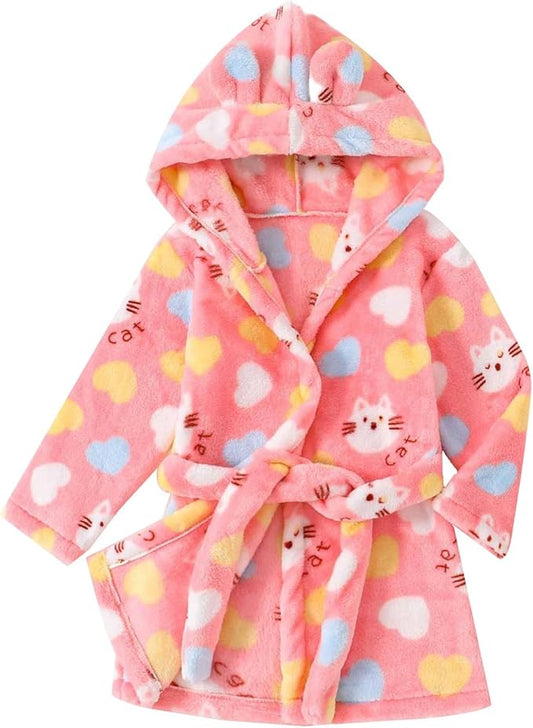 Toddler Baby Girls Flannel Hooded Ro_��_e Long Sleeve Star Print Bathrobe with Belt Winter Warm Paj_��_mas Clothes