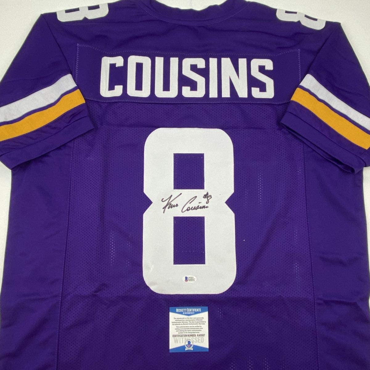 Autographed/Signed Kirk Cousins Minnesota Purple Football Jersey Beckett BAS COA