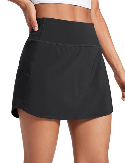 CRZ YOGA A Line Golf Skirts for Women High Waisted Split Hem Tennis Casual Skirt Shorts with Zipper Pocket Black Medium