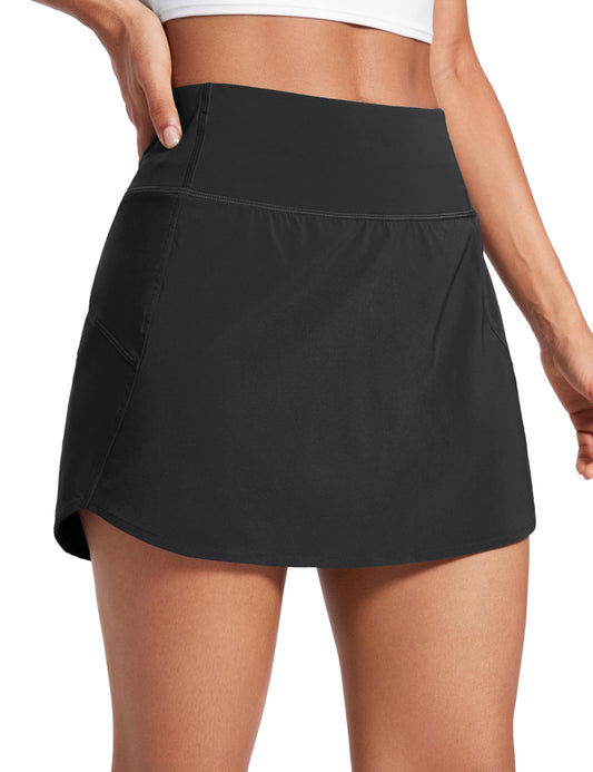 CRZ YOGA A Line Golf Skirts for Women High Waisted Split Hem Tennis Casual Skirt Shorts with Zipper Pocket Black Medium