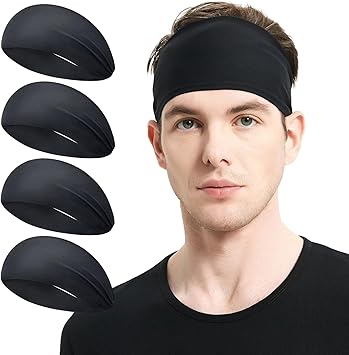 Running Headbands for Men•_ö4 or 6 Pack, Mens Stretchy Headband for Football, Cycling, Basketball, Yoga, Fitness Workout Unisex Quick-Dry Sweatband