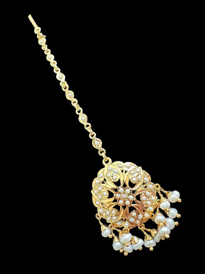 Gold plated silver tikka in fresh water pearls ( READY TO SHIP  )