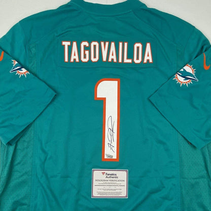 Autographed/Signed Tua Tagovailoa Miami Dolphins Authentic Teal Nike Game Football Jersey Fanatics COA