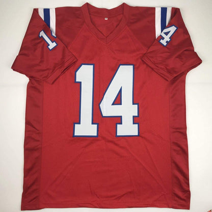 Autographed/Signed Steve Grogan New England Red Football Jersey JSA COA