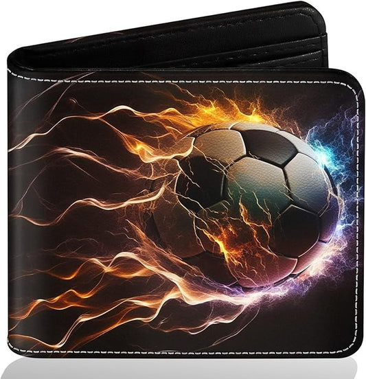 Boys Soccer Wallet for Teens, Cool Kids Wallet for Boys Ages 8-10 9-12 11-15, Funny Leather Bifold Rfid Blocking, Coin Pocket Id Window for Teen Men Youth Guys Birthday Christmas Gifts