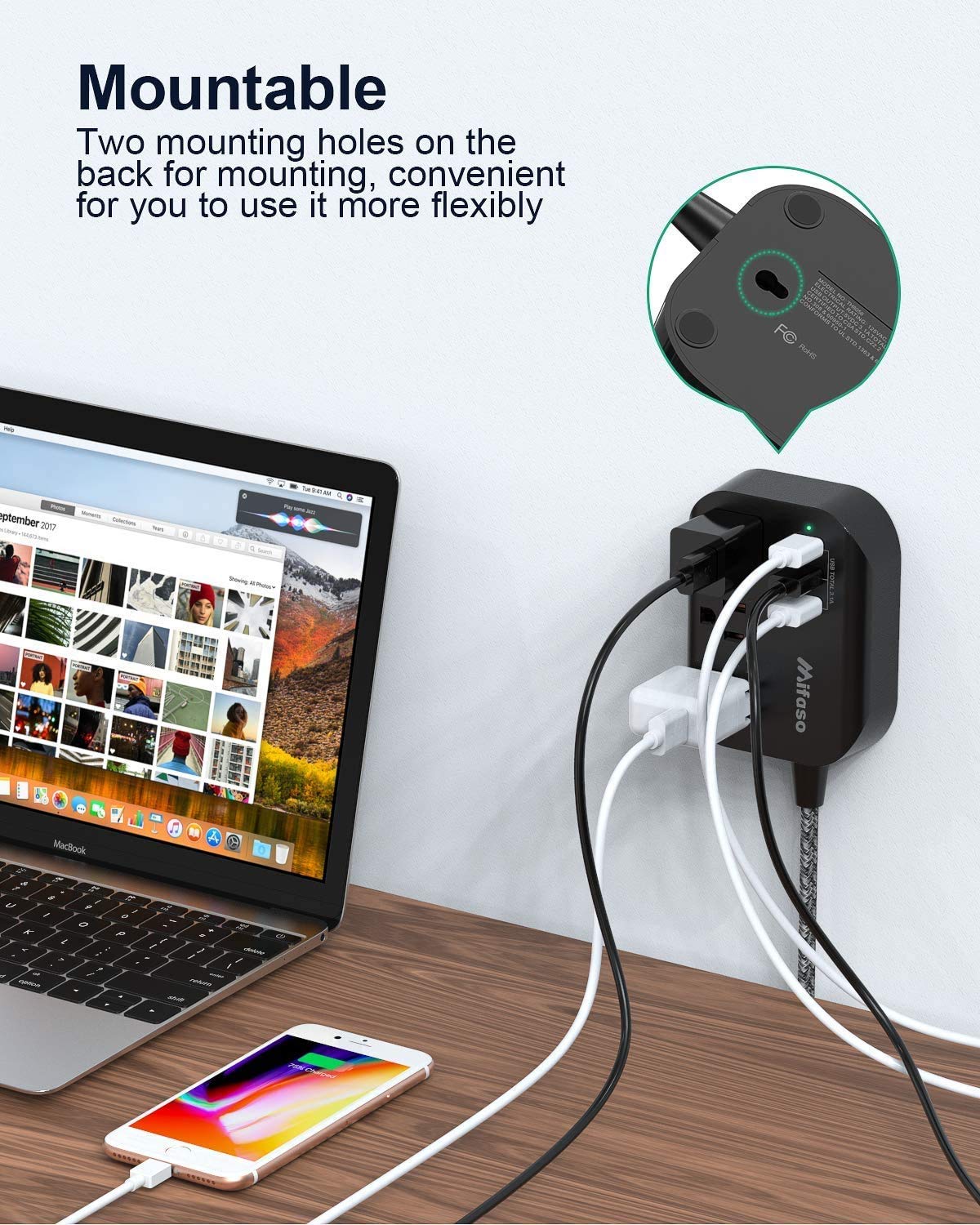 Power Strip w/ Flat Plug, 3 Outlets + 3 USB Ports, 3.1A, 5ft Cord, Cruise/Dorm