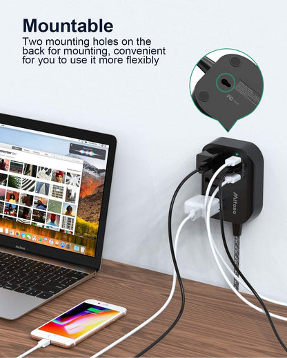 Power Strip w/ Flat Plug, 3 Outlets + 3 USB Ports, 3.1A, 5ft Cord, Cruise/Dorm