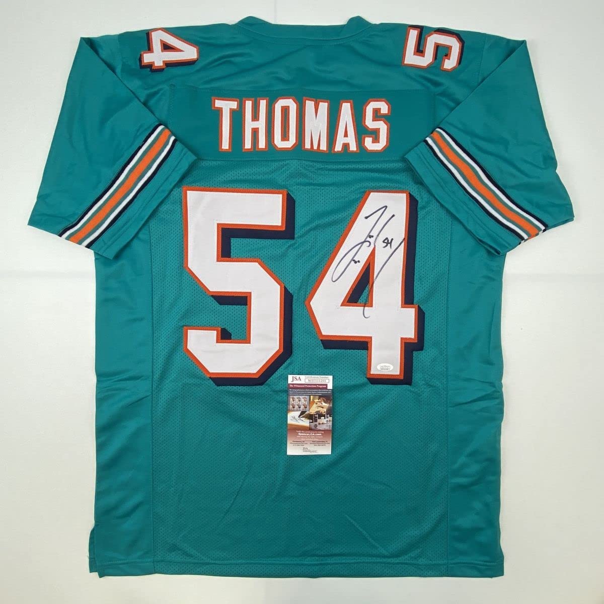 Autographed/Signed Zach Thomas Miami Teal Football Jersey JSA COA