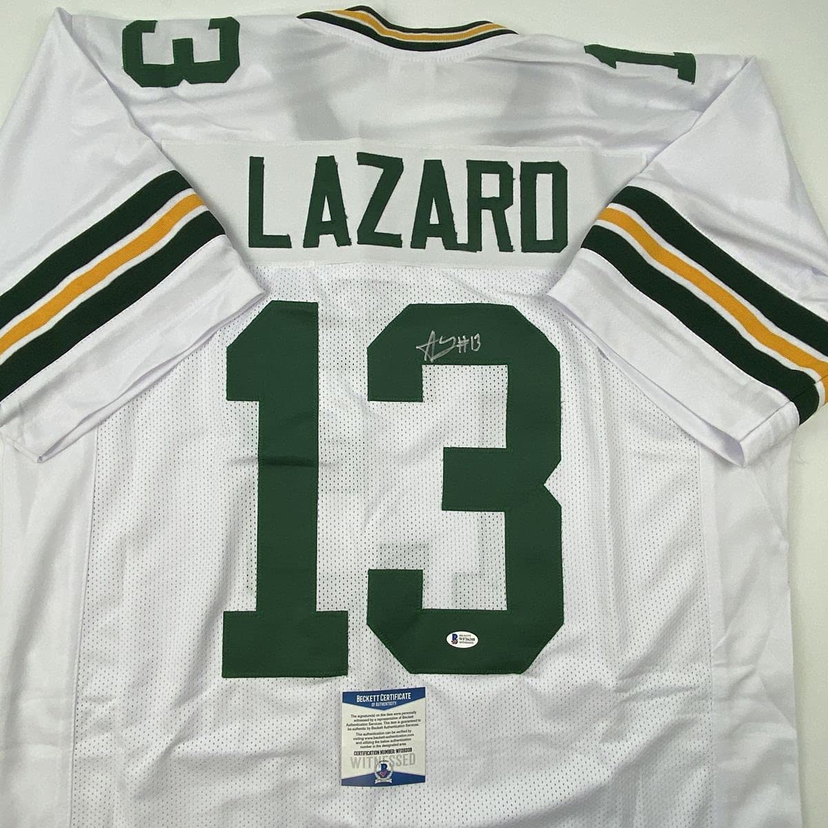 Autographed/Signed Allen Lazard Green Bay White Football Jersey Beckett BAS COA