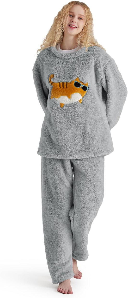 Bedsure Womens Pajama Sets- Winter Soft Fleece Long Sleeve Pajama Loungewear, 2 Piece Warm Fuzzy Ladies Pajama Sleepwear Set