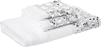 Popular Bath Sinatra Modern Bathroom Towel Set 3 Piece Hand and Wash Towel Luxury Contemporary Decor Bling Bath Towel Sets Soft, Plush and Highly Absorbent, White