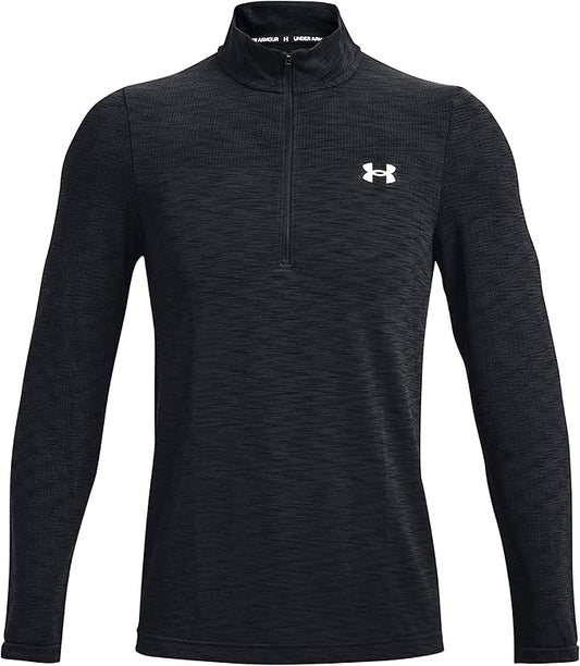 Under Armour Men's UA Seamless 1/2 Zip Long Sleeve Top Shirt (Large, Black/White-001)