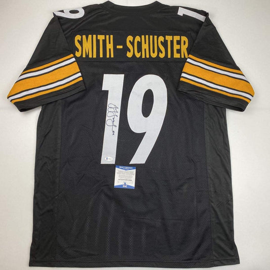 Autographed/Signed JuJu Smith-Schuster Pittsburgh Black Football Jersey Beckett BAS COA