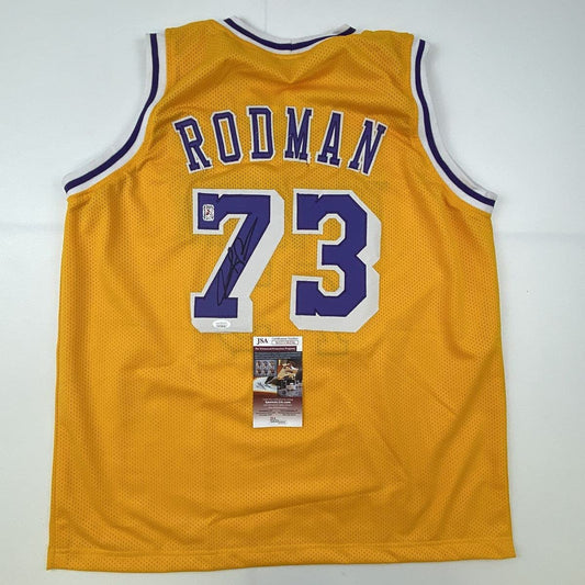 Autographed/Signed Dennis Rodman Los Angeles LA Yellow Basketball Jersey JSA COA #2