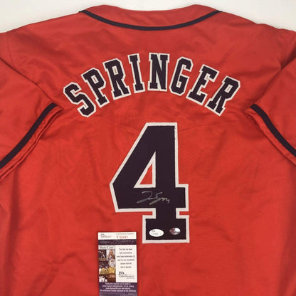 Autographed/Signed George Springer Houston Orange Baseball Jersey JSA COA