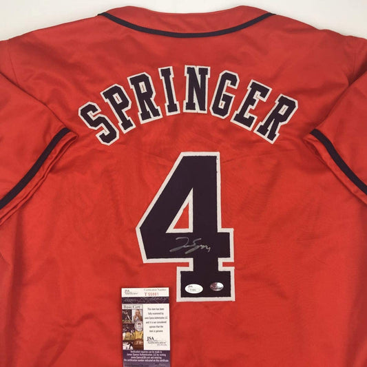 Autographed/Signed George Springer Houston Orange Baseball Jersey JSA COA