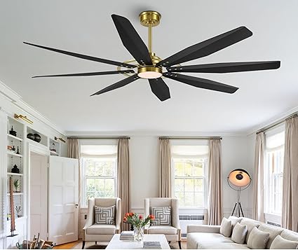 60 inch Ceiling Fan with Light & Remote Control, Aluminum 8-Blades Large Industrial Ceiling Fan, Reversible Quiet DC Motor, 3CCT/6-Speed Modern Dimmable Ceiling Fan for Living Room, Gold+Black
