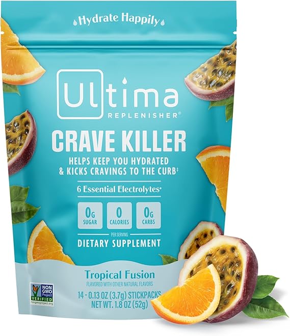 Ultima Replenisher Crave Killer Supplement and Electrolytes Powder Š—– Tropical Fusion, 14 Stickpacks Š—– Hydration Packets That Kick Cravings to The Curb