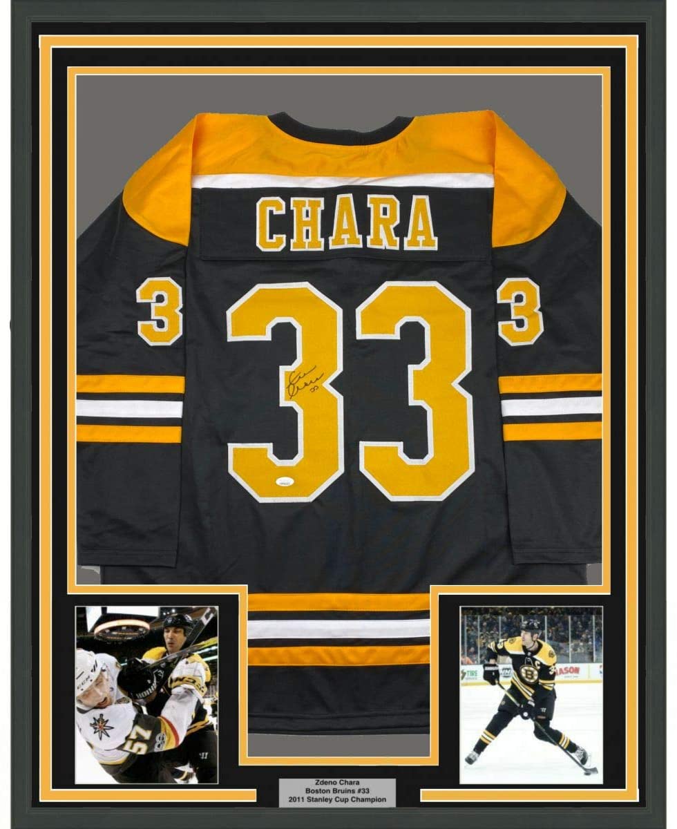 Framed Autographed/Signed Zdeno Chara 35x39 Boston Black Hockey Jersey JSA COA
