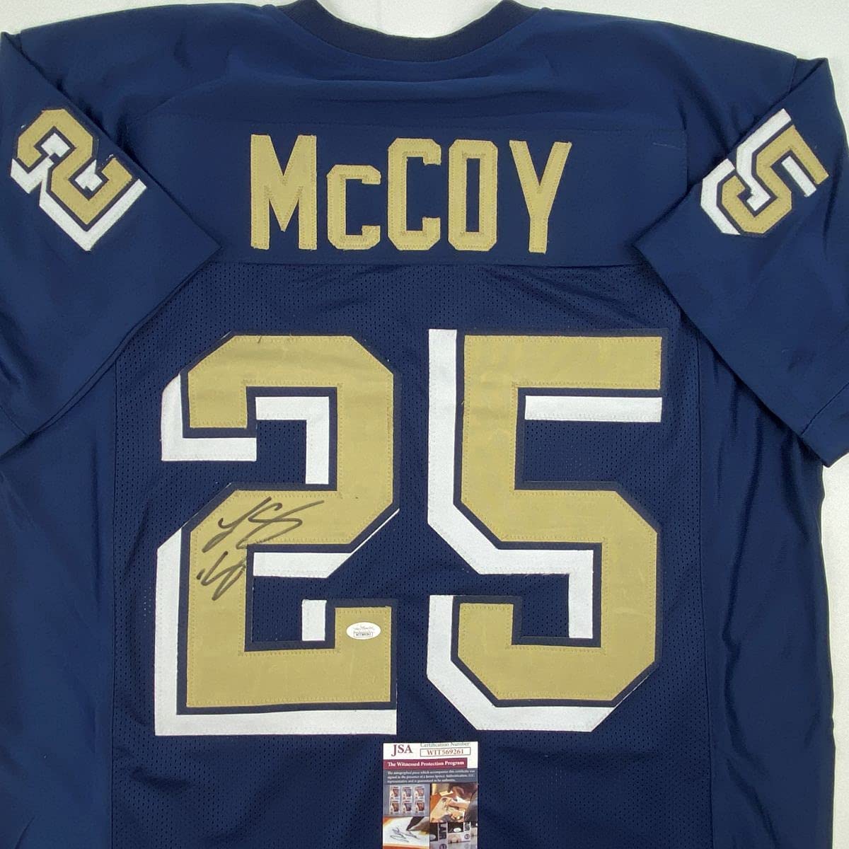Autographed/Signed LeSean McCoy Pittsburgh Blue College Football Jersey JSA COA